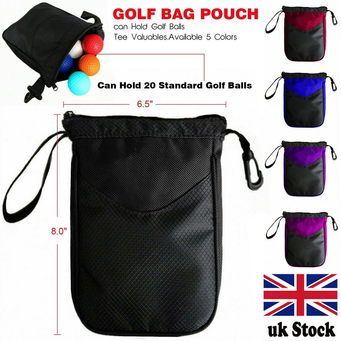 YNR Golf Tee Pouch Bags Valuables Clips Inner Zipper Bag Hold 10 Balls Gifts