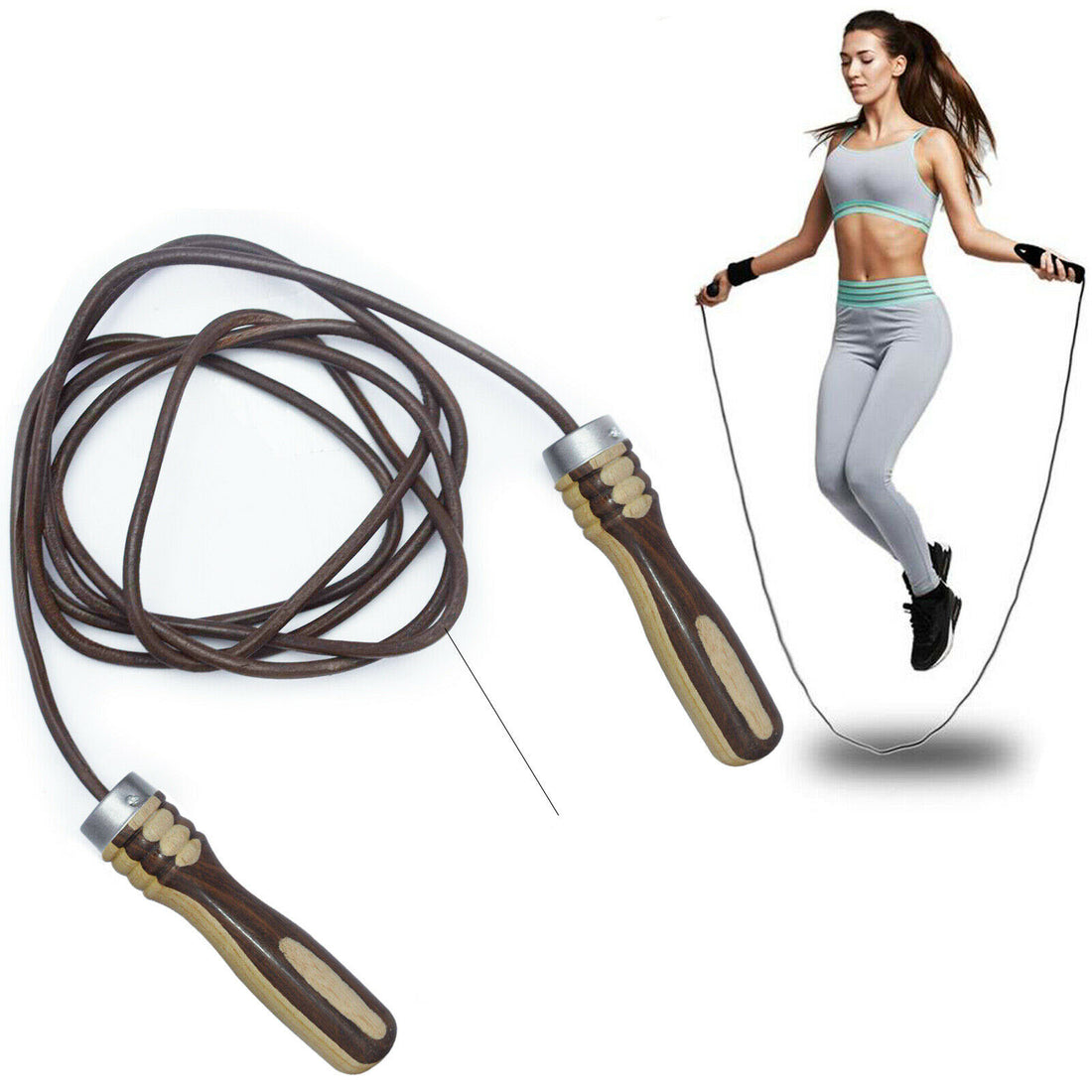 Heavy Duty Leather Skipping Rope Gym Fitness Boxing Jump Weight Loss Adults Kids