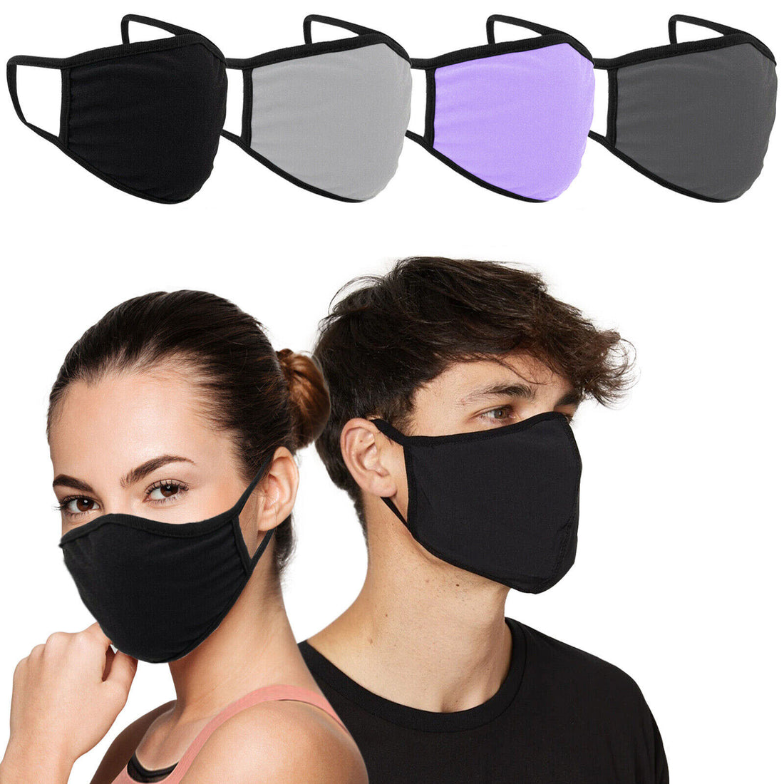 YNR Cotton Face Mask Protective Covering Mouth Masks Washable Reusable Black UK