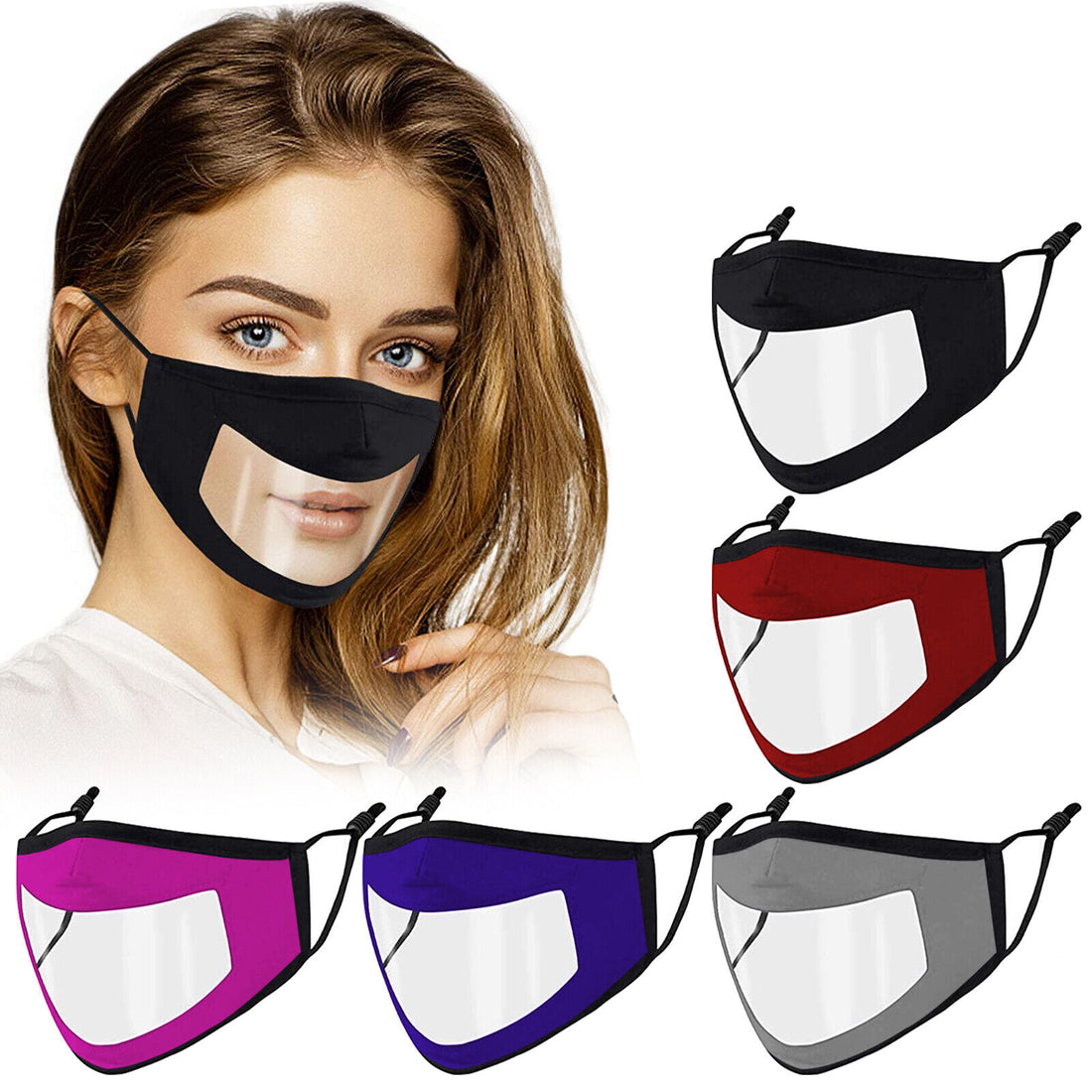 Transparent Face Mask Clear Window Deaf Friendly Visible Lip Reading Mask Wash