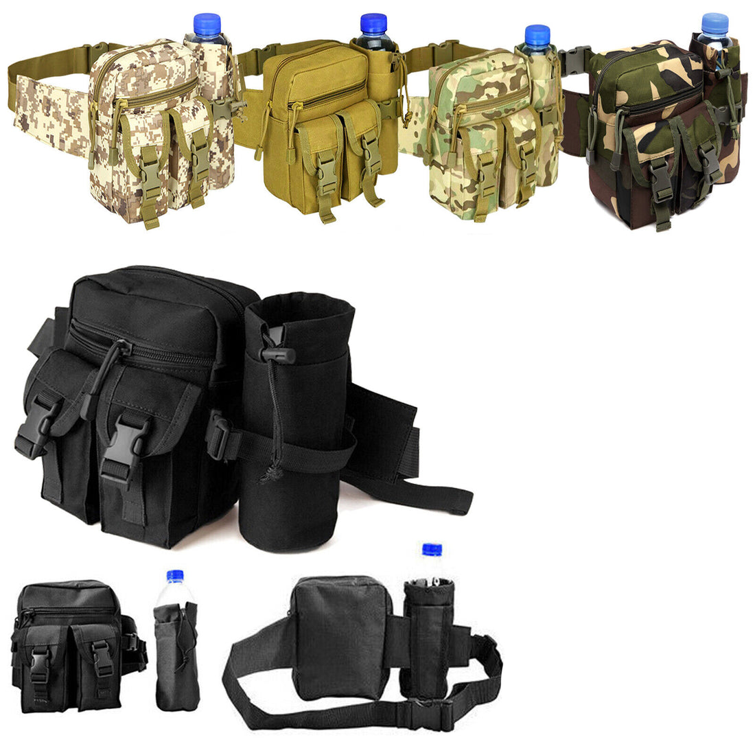 Military Tactical Waist Bag Mens Belt Pouch Waterproof Bum Water with Bottle Bag