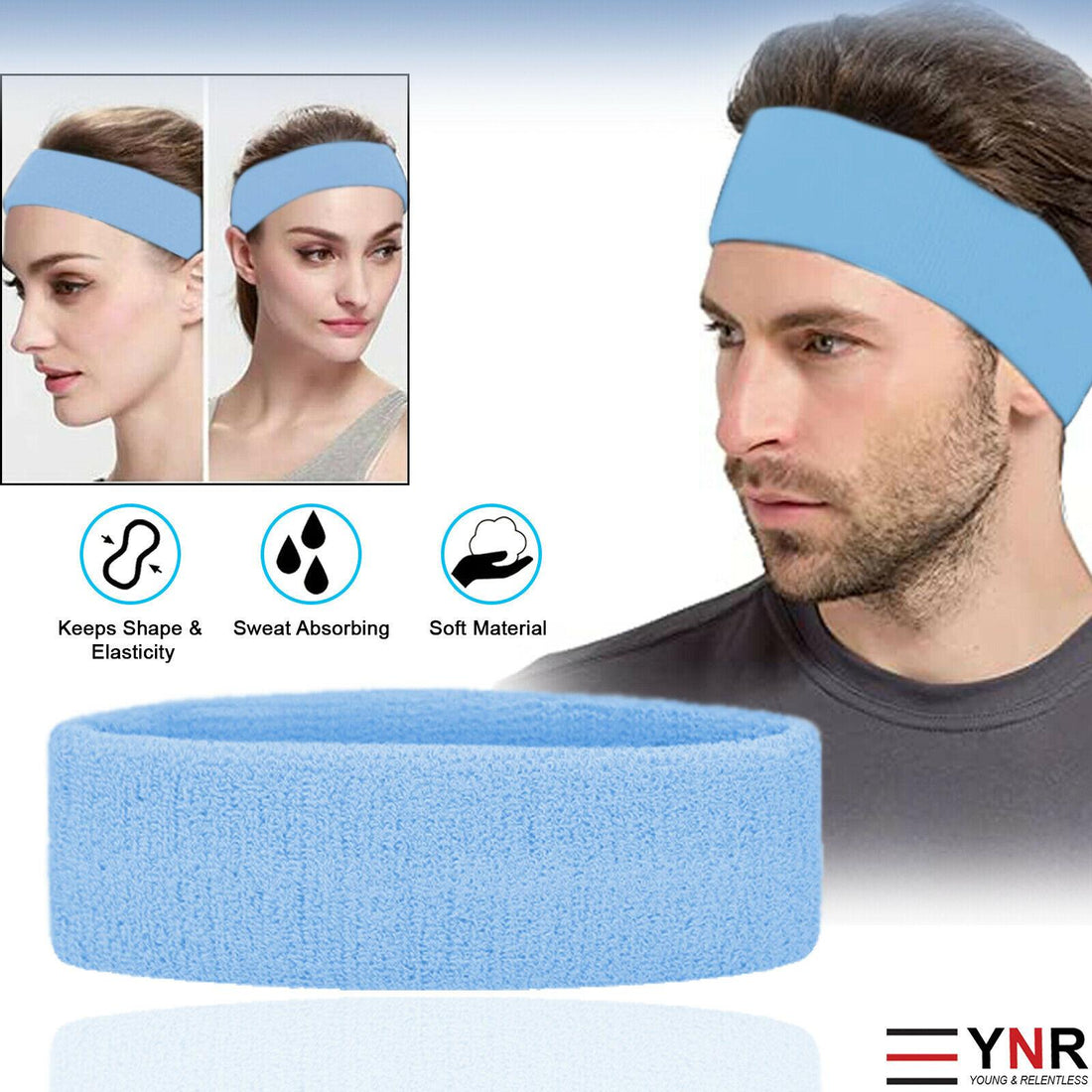 Sweatband Hairband Sports Sweat Headband Yoga Gym Stretch Unisex Head Band Mens