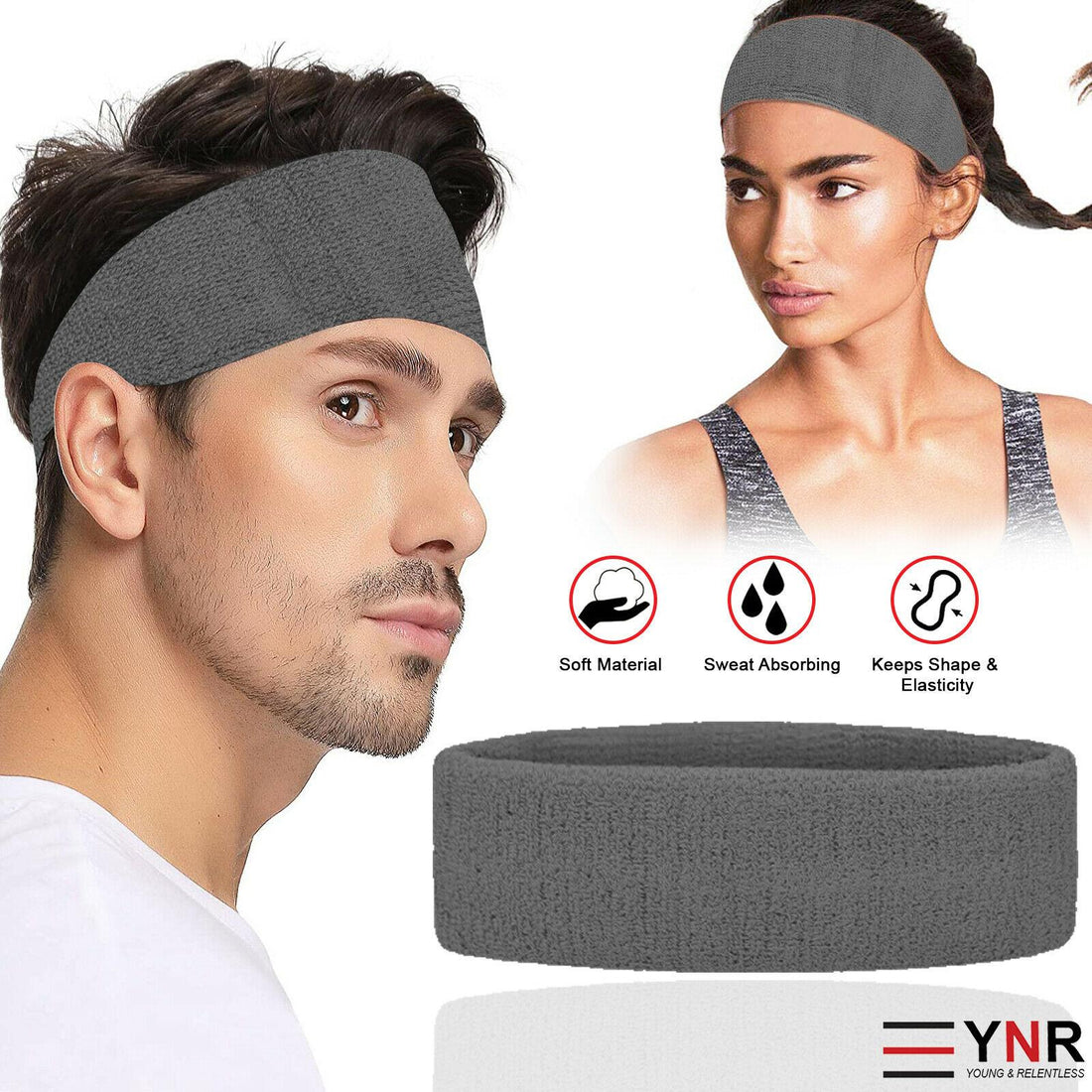 Sweatband Hairband Sports Sweat Headband Yoga Gym Stretch Unisex Head Band Mens