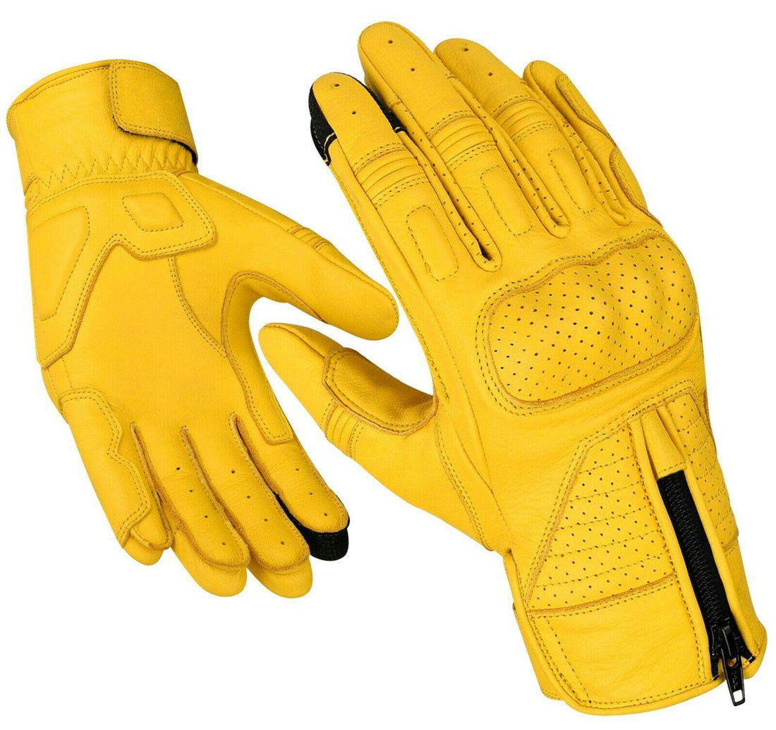 Leather Motorcycle Gloves Motorbike short Biker Yellow Black