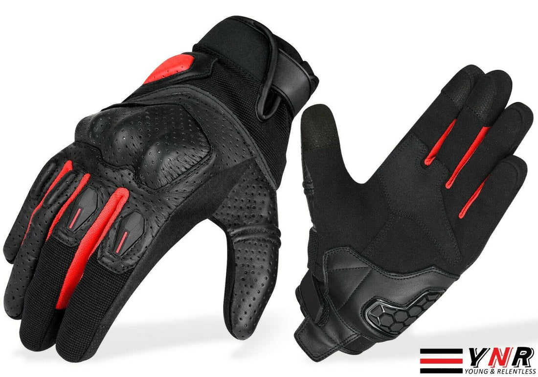 Leather Motorcycle Gloves Touring Motorbike Biker Sport Brown Red Black