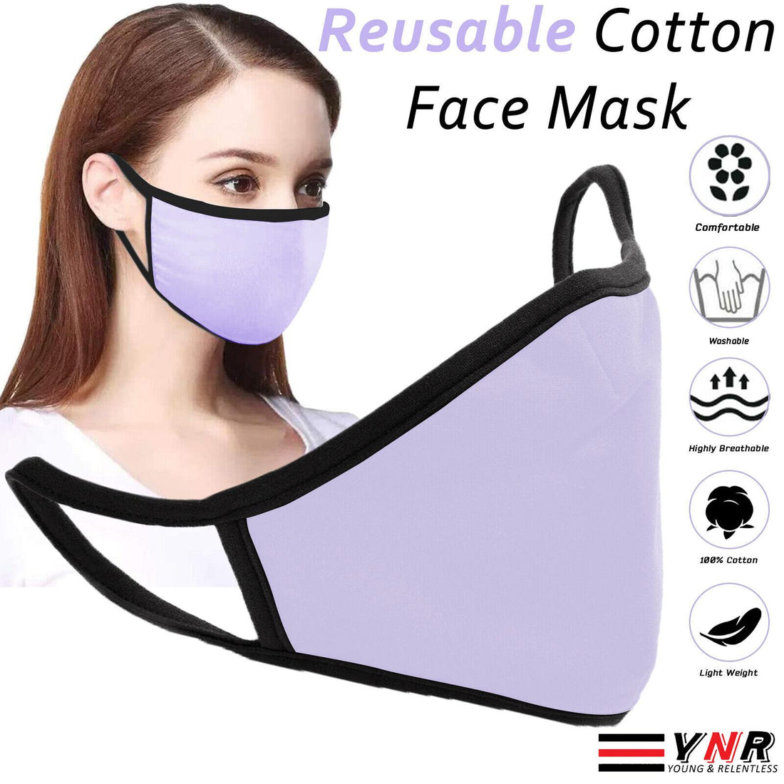 YNR Cotton Face Mask Protective Covering Mouth Masks Washable Reusable Black UK