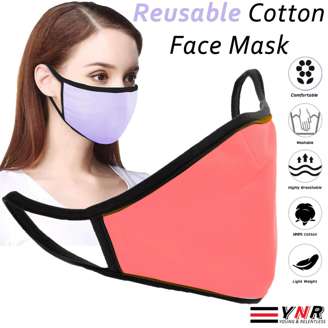 YNR Cotton Face Mask Protective Covering Mouth Masks Washable Reusable Black UK