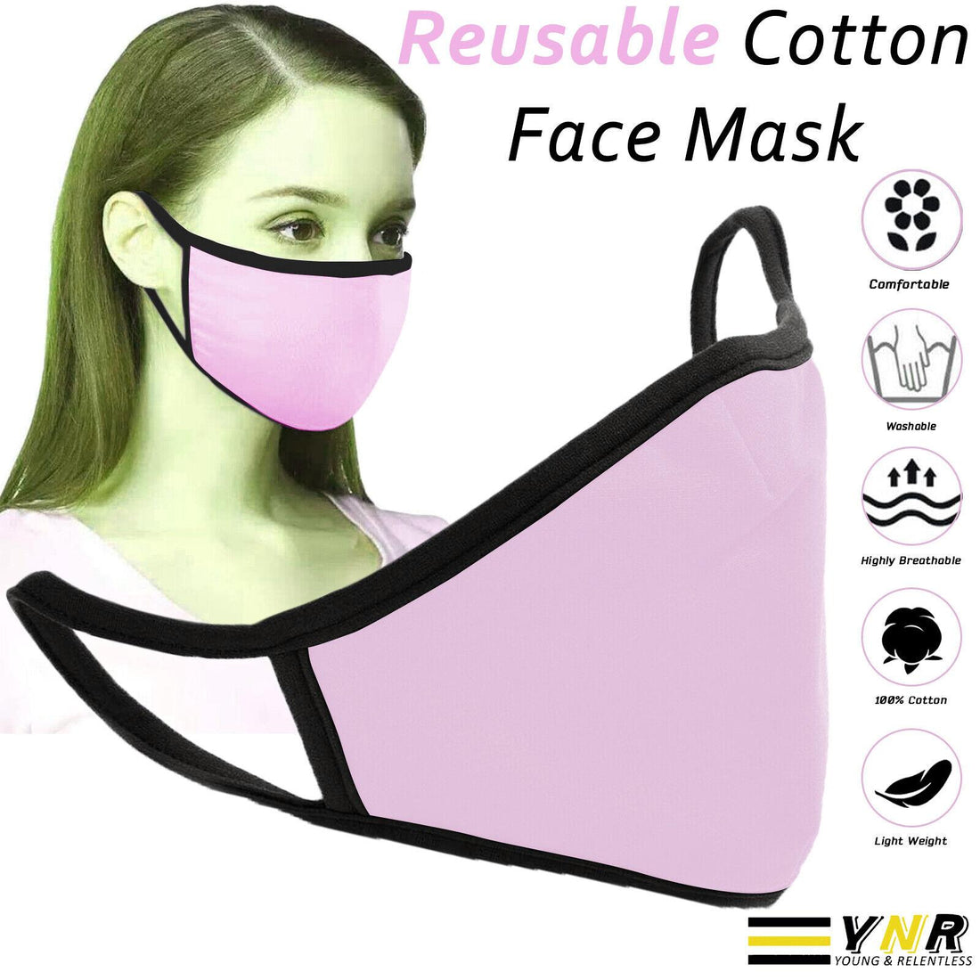 YNR Cotton Face Mask Protective Covering Mouth Masks Washable Reusable Black UK