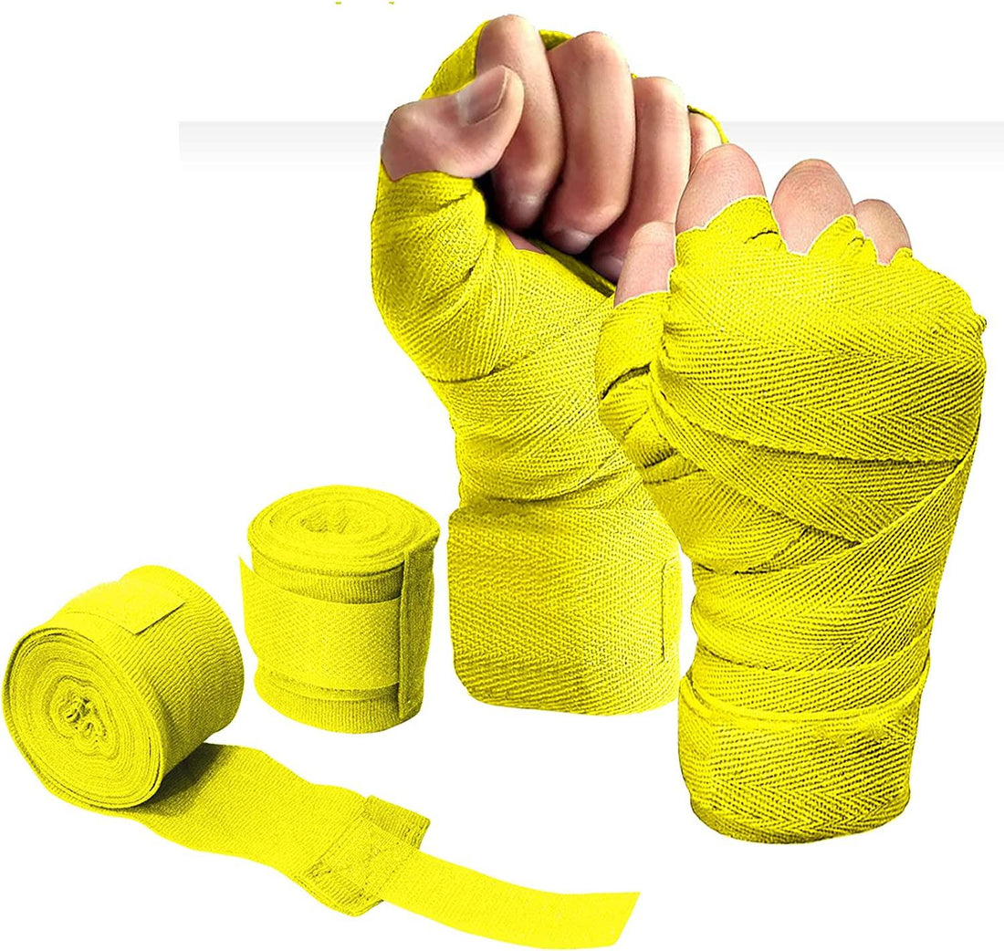 Vendas De Boxeo Elásticas De 3,5 Metros – 100% Algodón, Cierre De Velcro, Color Amarillo (también En Otros Colores)