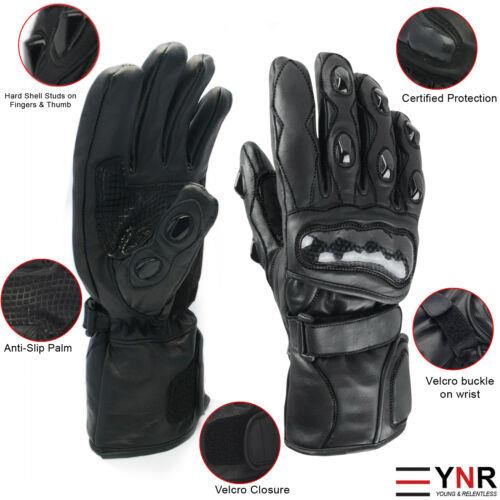 Leather Summer Motorcycle Motorbike Gloves Winter Knuckle All weather Touchscreen For Men & Women (BLACK PRO, Large)