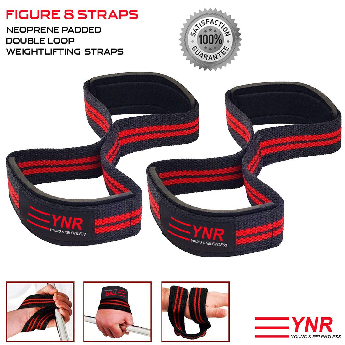 YNR Figure eight 8 Padded Cuff Weight Lifting Wrist Straps Gym Deadlift Double Loop