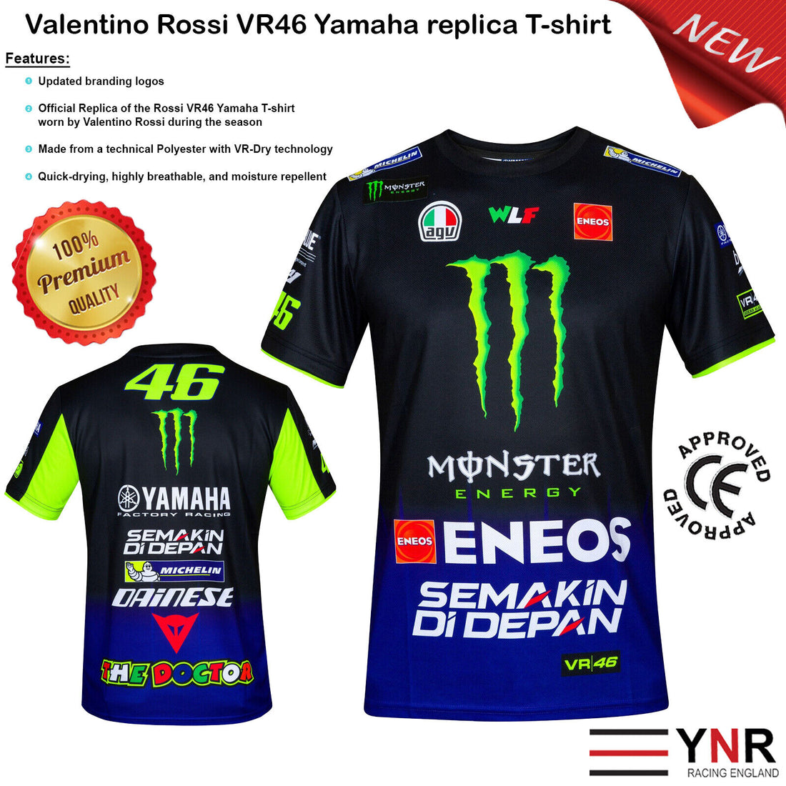 VR46 Valentino Rossi Dual Yamaha Moto GP Official T-shirt | Men's Replica | YNR Sports Fitness