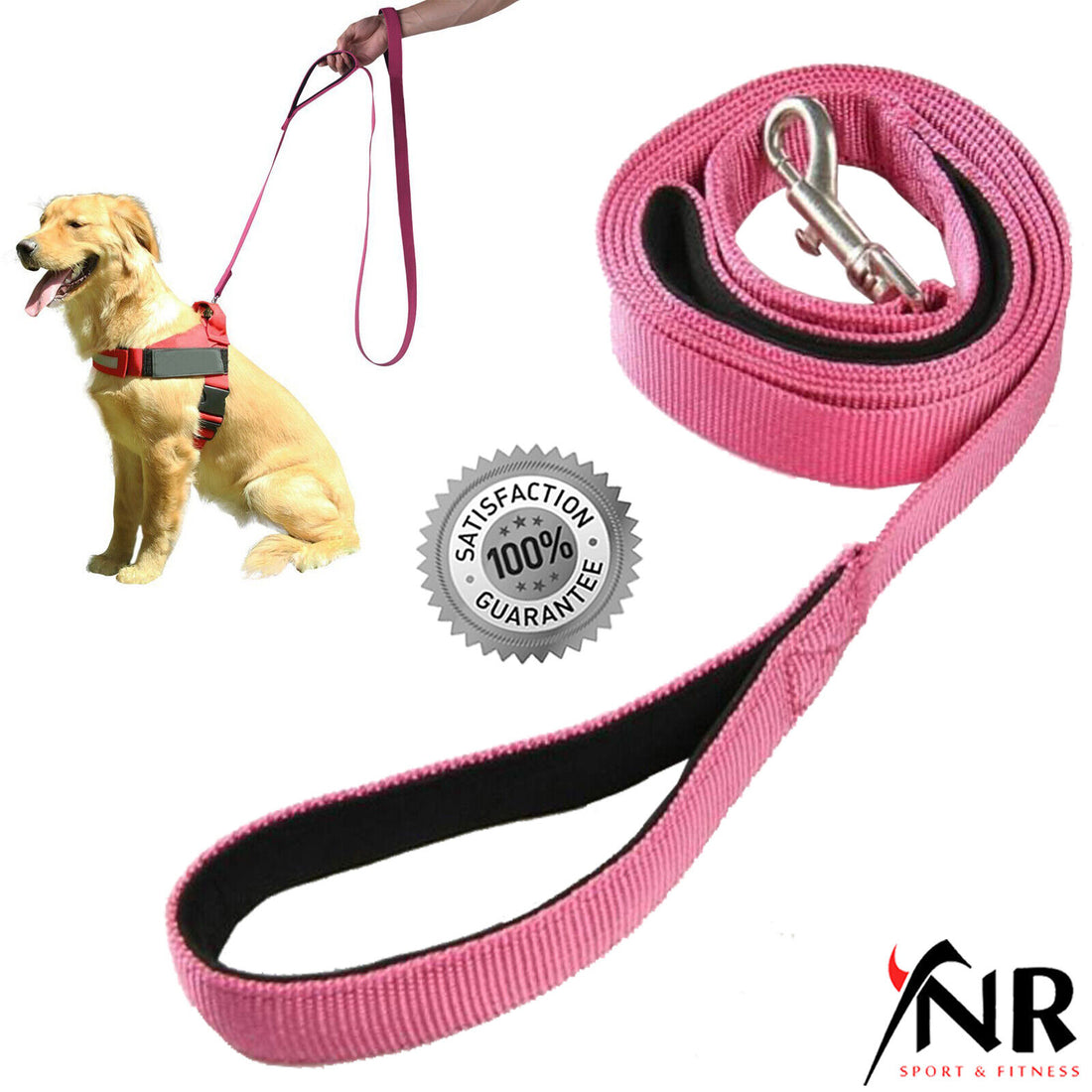 Dog Leads Hook Nylon Mesh Pet Leash with 2 Dual Traffic Padded Handle