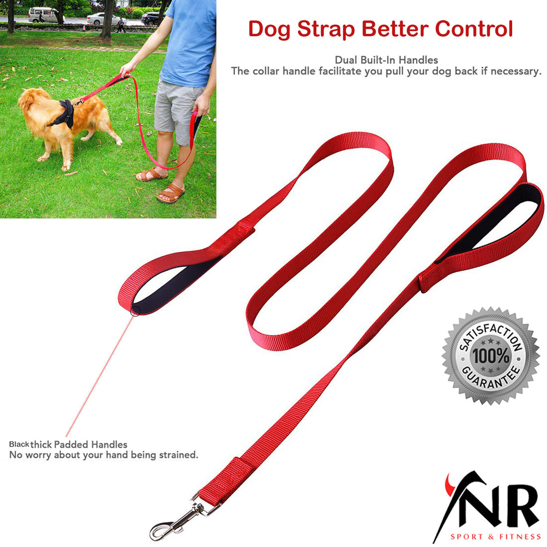 Dog Leads Hook Nylon Mesh Pet Leash with 2 Dual Traffic Padded Handle